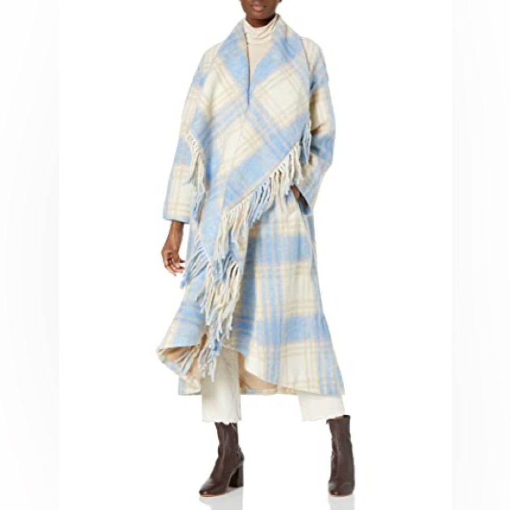 Cinq à Sept Blue and Cream Wool Coat